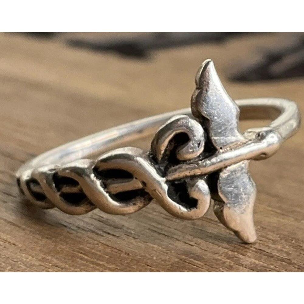 Sterling Silver Caduceus Ring 925 Medical Doctor Nurse Healthcare Ring Size 8